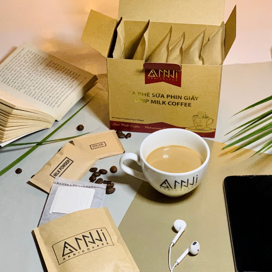 Cà phê sữa phin giấy thành phần Arabica Cầu Đất và Robusta Buôn Mê Thuột (10 gói/hộp) Anni Coffee, Drip Milk Coffee | BigBuy360 - bigbuy360.vn