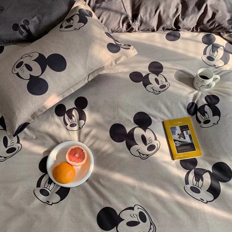 Bộ chăn ga gối  cao cấp ETAMI cotton poly chuột mickey cute miễn phí bo chun drap giường , ga trải giường