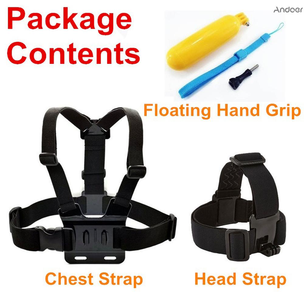 ✧   Three-piece Suit Adjustable Action For Gopro Camera Chest Strap Headband Floating Hand Grip Accessories Headstrap Professiona Mount Tripod Helmet Sport