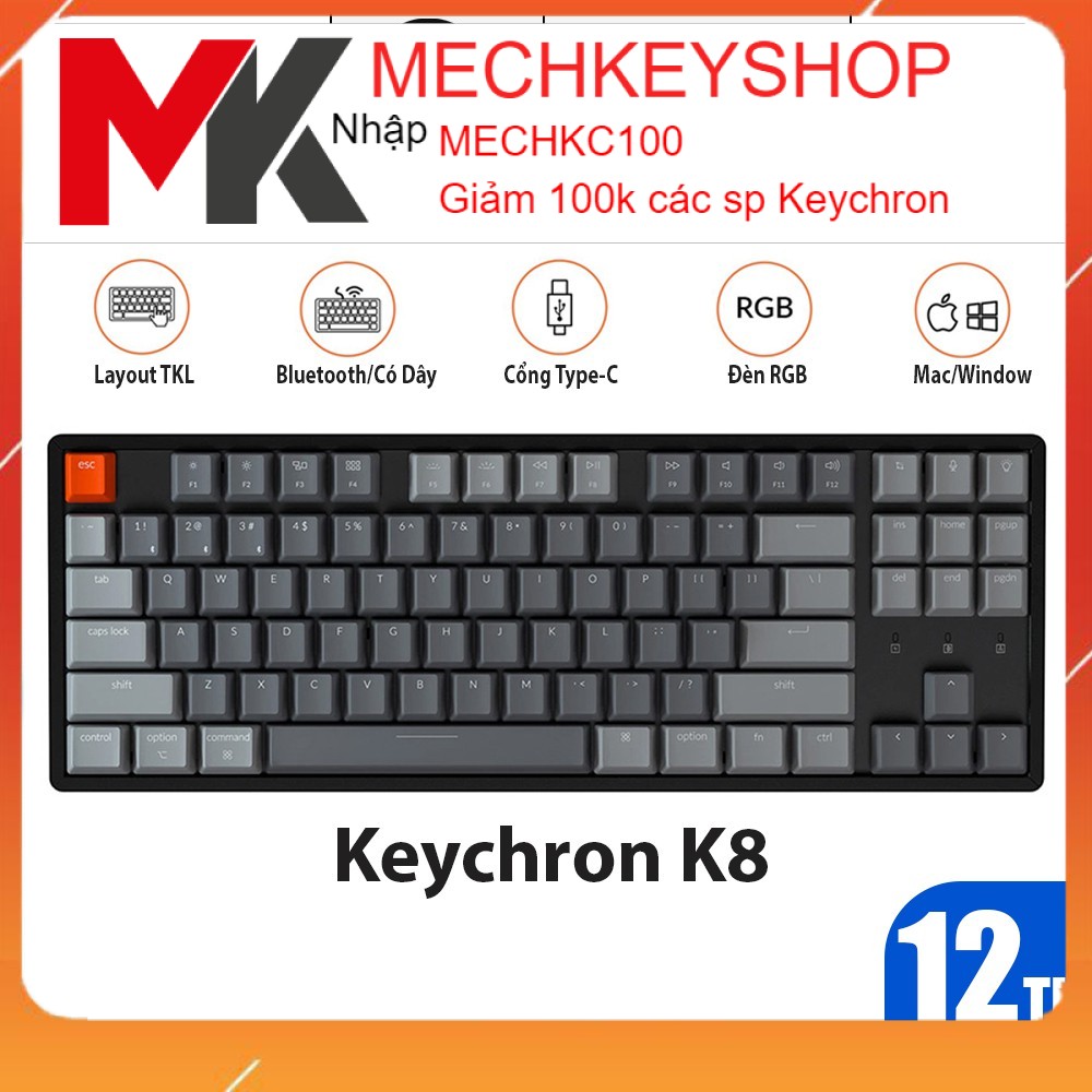 Bàn Phím Cơ Không Dây Keychron K8 RGB Hotswap case nhôm - Hàng Chính Hãng | BigBuy360 - bigbuy360.vn