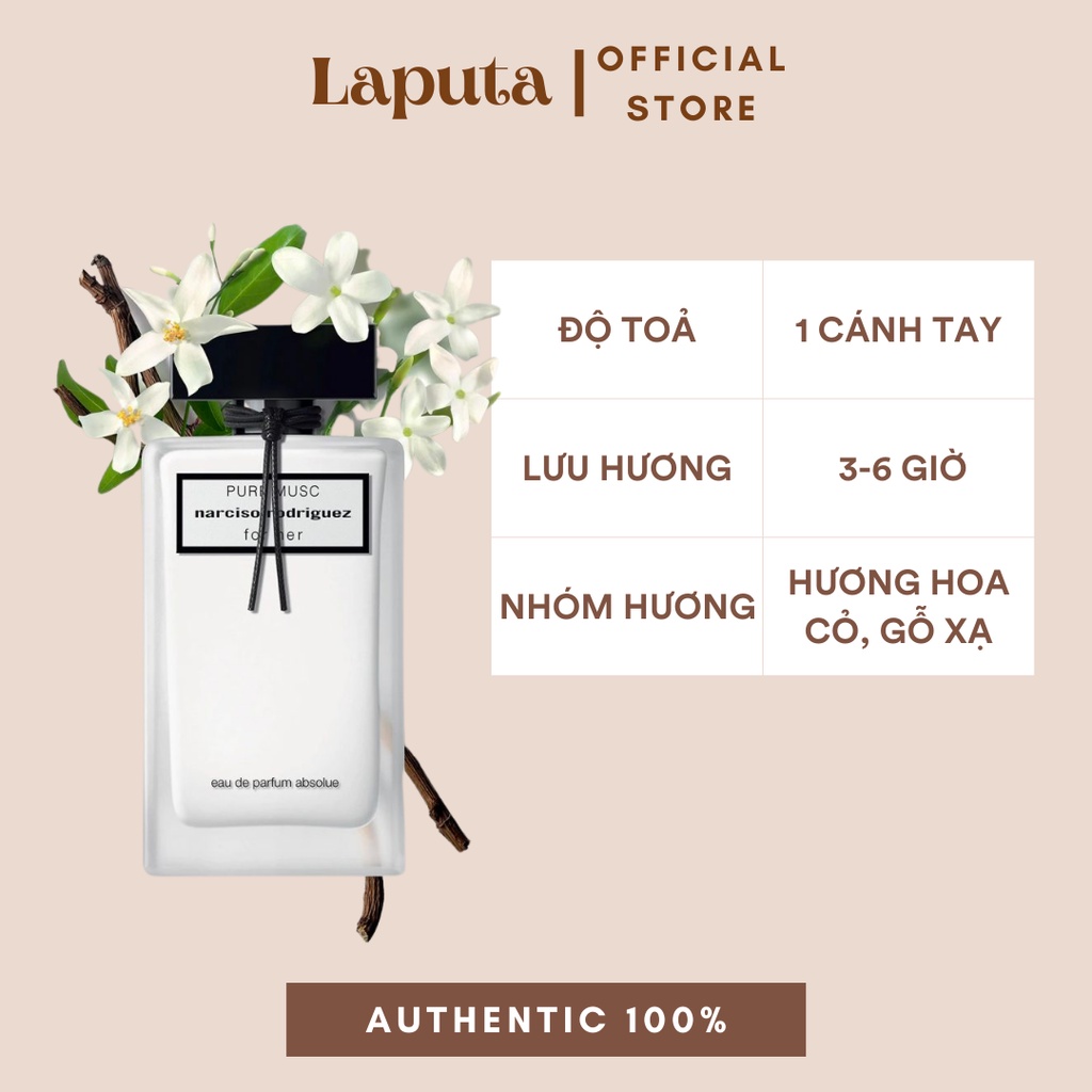 Nước Hoa Nữ Narciso Pure Musc Nar Trắng Laputa hương hoa trắng nhẹ nhàng, tiểu thư