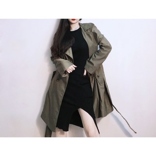 Trench coat 4 nút cổ kép cột dây