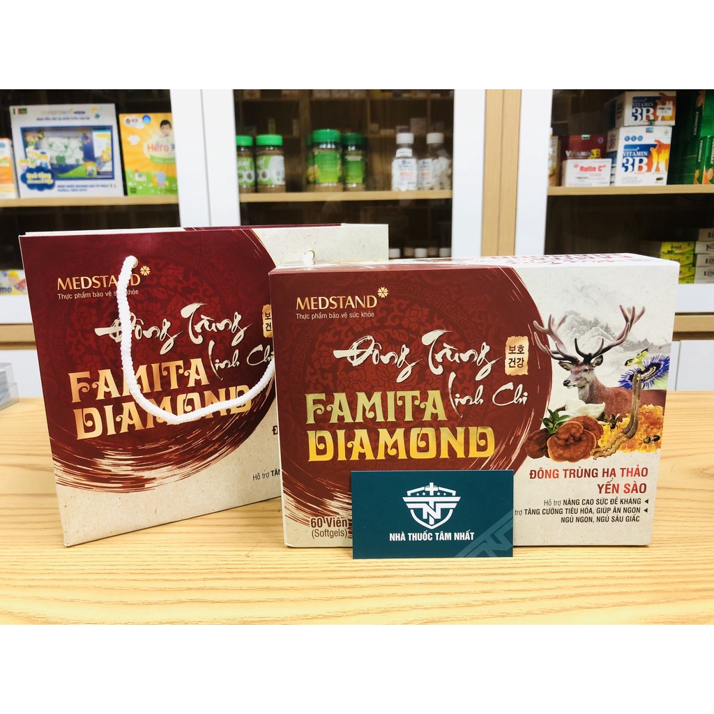 Đông trùng hạ thảo linh chi Famita Diamond Medstand hỗ trợ nâng cao sức đề kháng tăng cường tiêu hóa giúp ăn ngủ ngon