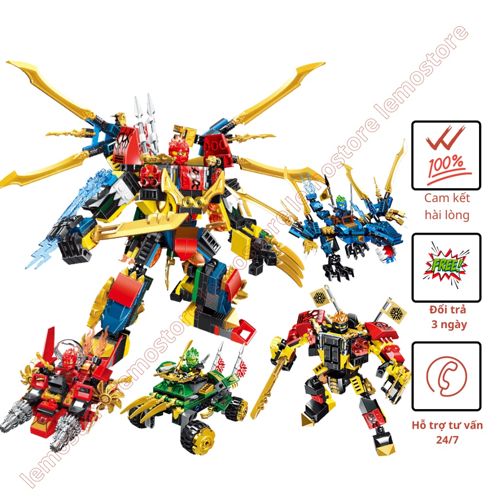 Đồ chơi lắp ráp Ninja Non Lego Ninjago PRCK 61035 Xe Mech Robot Rồng Xanh Minifigures Season phần 11