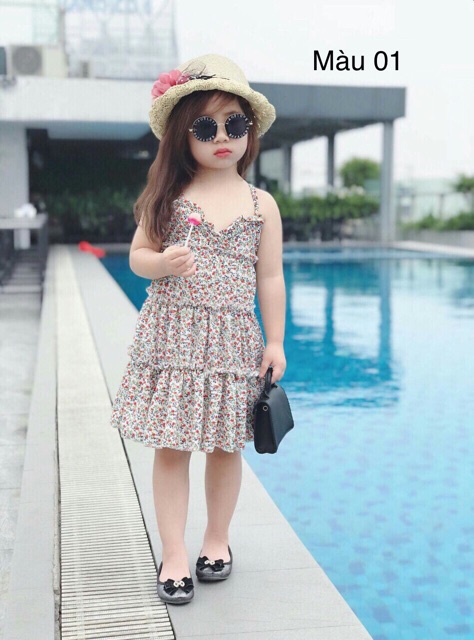 VÁY ĐẦM BÉ GÁI ĐI BIỂN 2 DÂY THÔ TƠ MÁT SIZE 2-8 SALE THANH LÝ SỐC