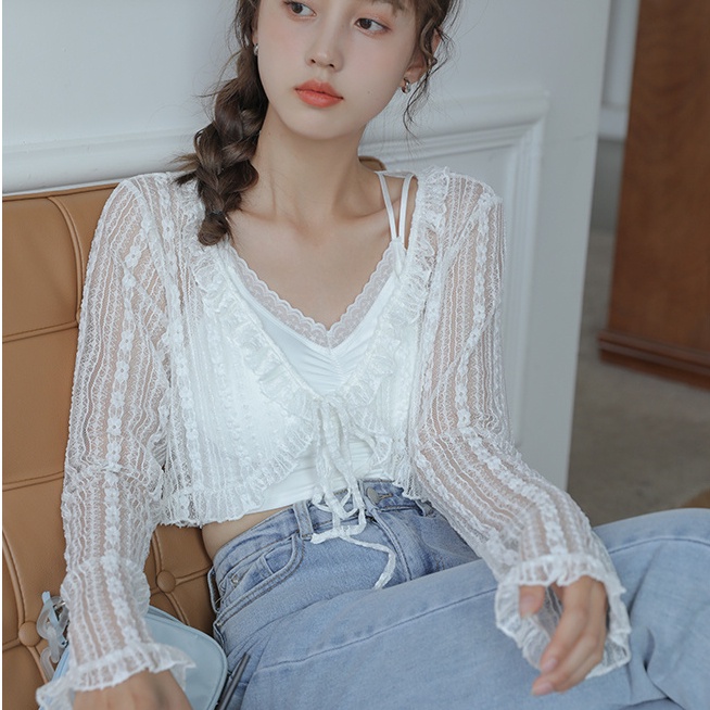 Áo Khoác Cardigan Chiffon Mỏng Tay Dài Phối Ren Thời Trang Mùa Hè Dành Cho Nữ