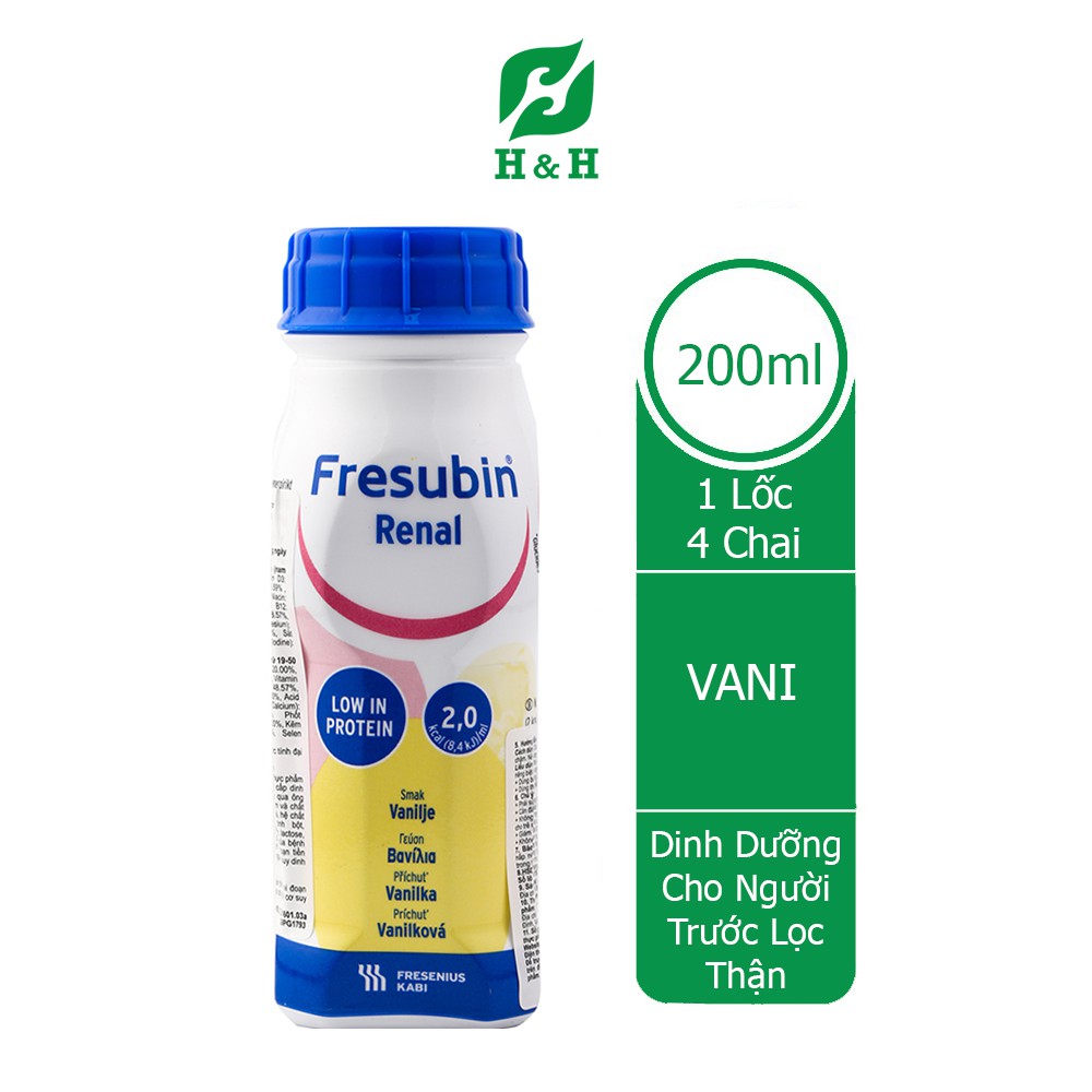 Sữa Fresubin Renal Drink hương Vanilla Dinh dưỡng tối ưu cho người suy thận trước lọc thận - lốc 4 chai/200ml