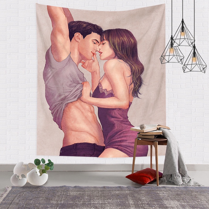 Thảm treo tường tình nhân, vải treo tường, decor phòng ngủ vintage siêu xinh