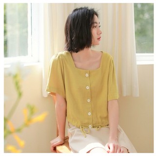 Áo croptop cổ vuông buộc dây eo
