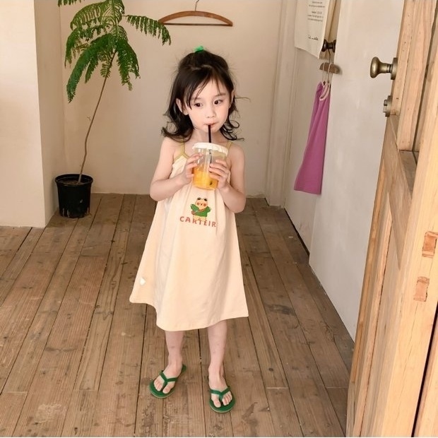 Đầm Hai Dây In Họa Tiết Hoạt Hình Kiểu Hàn Quốc Thời Trang Mùa Hè 2022