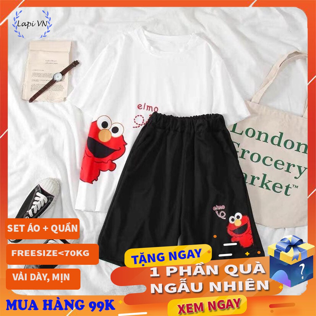 Set Đồ Bộ Elmo-cartoon 3D Cute DB03-Pijama, Đồ Bộ Thun, Set đồ mặc nhà, bộ ngủ,Áo+ Quần Đùi Vải Thun Cotton,Đồ Bộ Nam Nữ | BigBuy360 - bigbuy360.vn