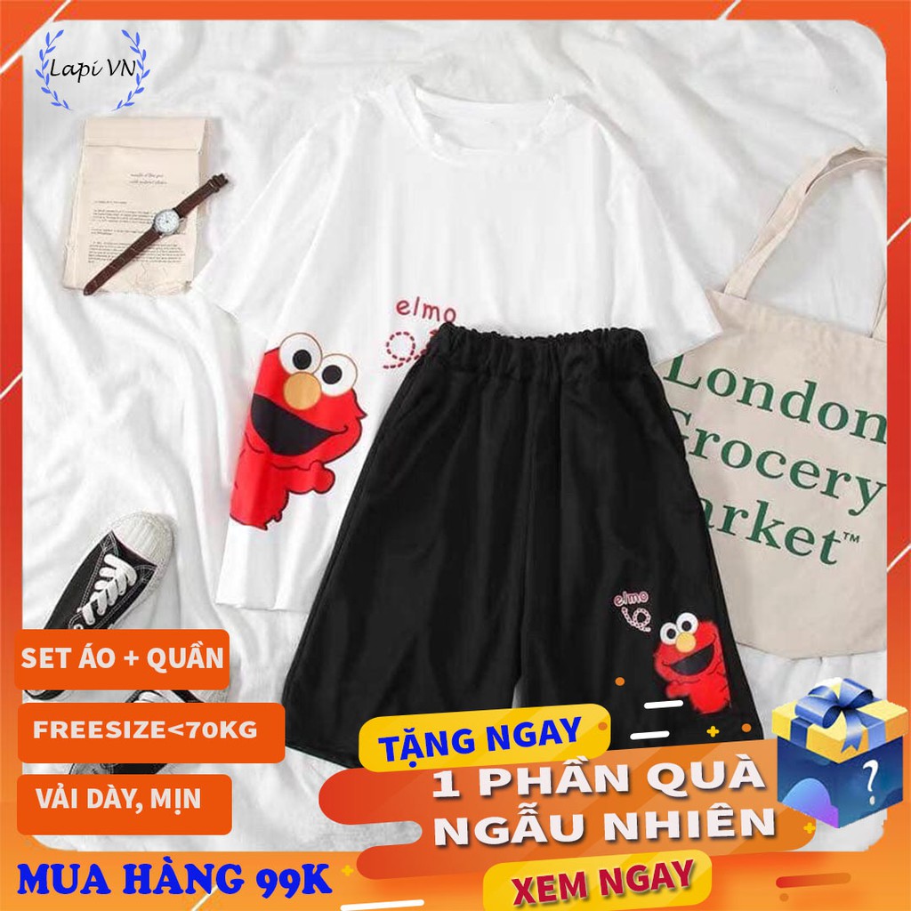 Set Đồ Bộ Elmo-cartoon 3D Cute DB03-Pijama, Đồ Bộ Thun, Set đồ mặc nhà, bộ ngủ,Áo+ Quần Đùi Vải Thun Cotton,Đồ Bộ Nam Nữ