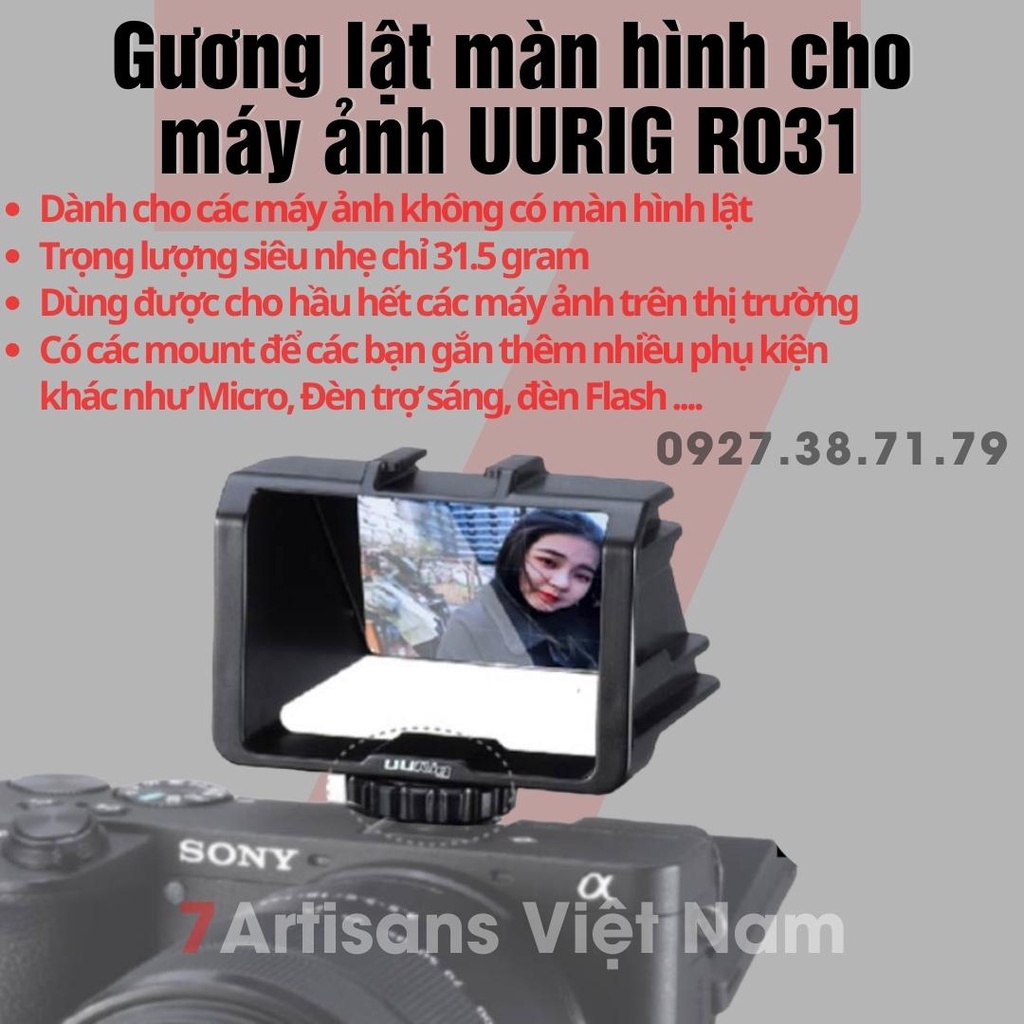 Gương lật màn hình cho máy ảnh UURIG R031 cho Vlogger và Youtuber - Có thể gắn thêm nhiều phụ kiện khác : Micro, Đèn ..