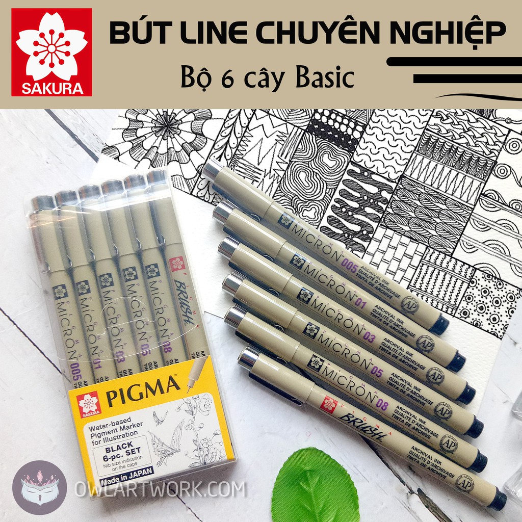 [CHÍNH HÃNG] Bộ 6 Bút Vẽ Đi Nét Cơ Bản (Basic) Sakura Micron