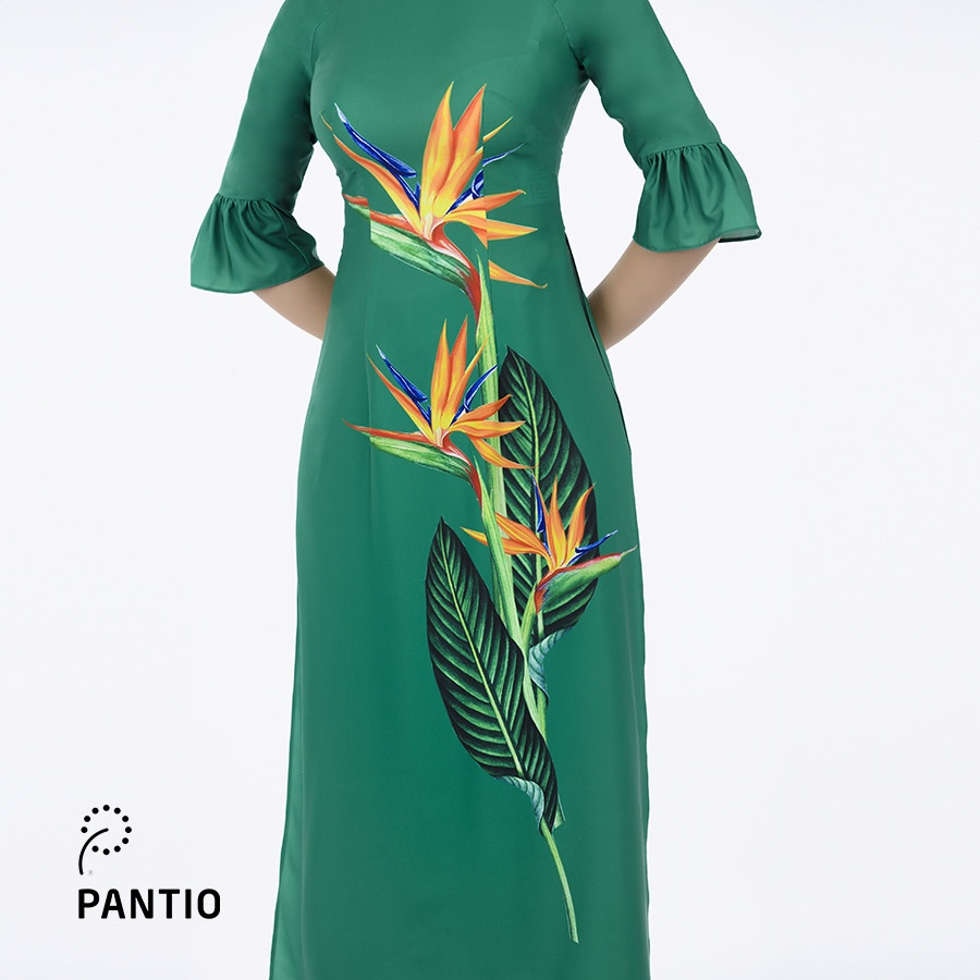 Áo dài chất liệu thô lụa họa tiết hoa lá dáng ôm  BDA50045- PANTIO