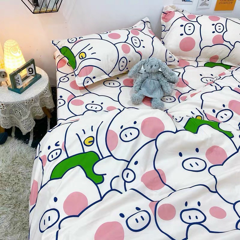 Bộ chăn ga cotton Poly họa tiết chú lợn