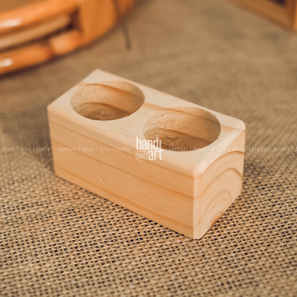 Chậu gỗ 2 lỗ để bàn - trồng cây sen đá - chậu gỗ trang trí - wooden pots