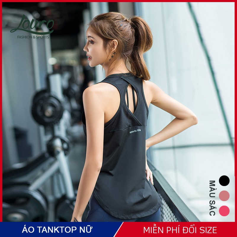 Áo tanktop nữ tập gym Louro LA70, kiểu áo tanktop nữ tập thể thao, yoga, zumba, chất liệu thoáng mát, co giãn 4 chiều