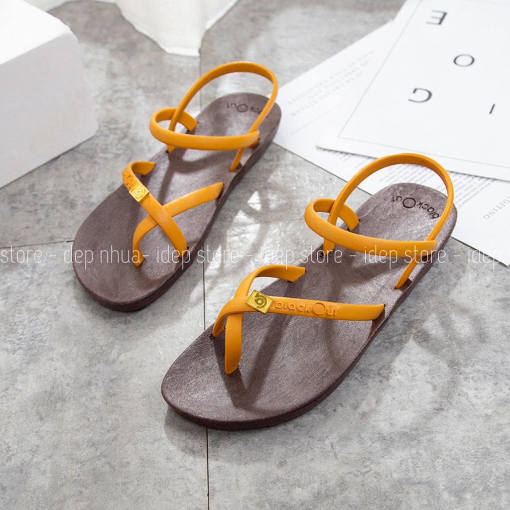 Dép sandal nữ quai chéo xỏ ngón nhựa giả da Fashion đế cao su đi mưa đi học thời trang G049 Maipy