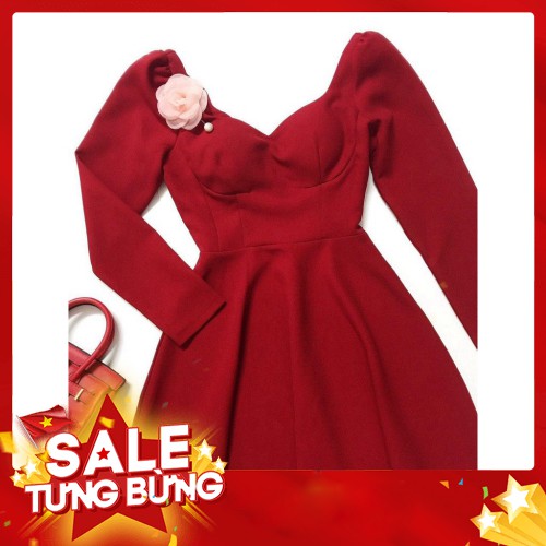 -HÀNG NHẬP KHẨU Đầm đỏ tay dài thiết kế cao cấp V1298_ Rinny Store Liên hệ mua hàng 084.209.1989