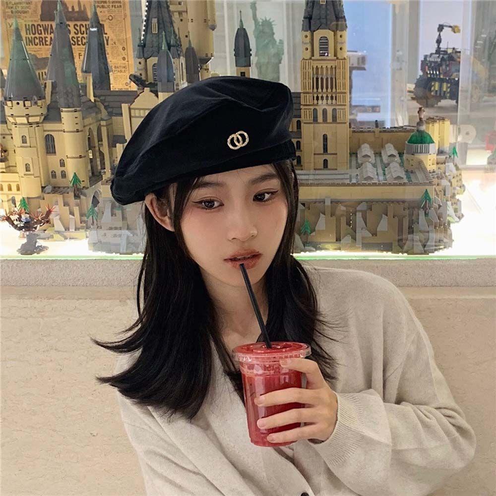 Mũ Beret Vải Nhung Phối Vòng Tròn Phong Cách Anh Quốc Đơn Giản Thời Trang Thu Đông VANES1