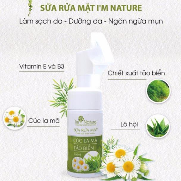 (+ Quà) Sữa Rửa Mặt I'M NATURE Cúc La Mã Tảo Biển - Đầu Cọ Silicon  ngăn ngừa Mụn Sáng Da Kiềm Dầu