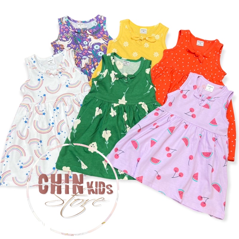 Váy bé gái cotton VNXK mềm co giãn sát nách ba lỗ cổ nơ mùa hè