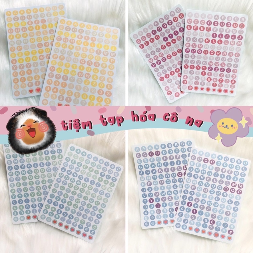 Bộ sticker/decal dán bảng chữ cái và số, trang trí sổ,bullet journal/dán thiêp -tiemtaphoacona