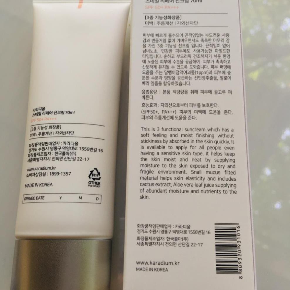 Kem chống nắng Karadium Snail Repair Sun Cream SPF 50 PA+++70