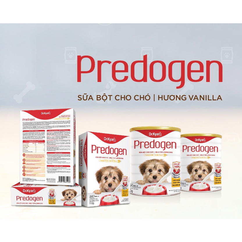 Sữa bột cho chó Dr.Kyan Predogen hương Vanilla hộp giấy 110g và lon thiếc 400g