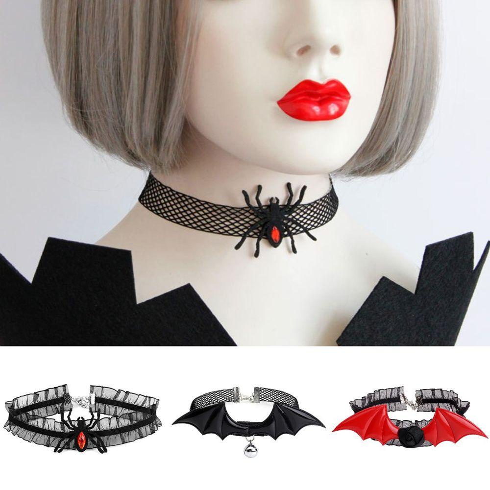 Vòng Cổ Choker Màu Đỏ Đen Phối Mặt Dây Hình Nhện Phong Cách Gothic Cho Nữ