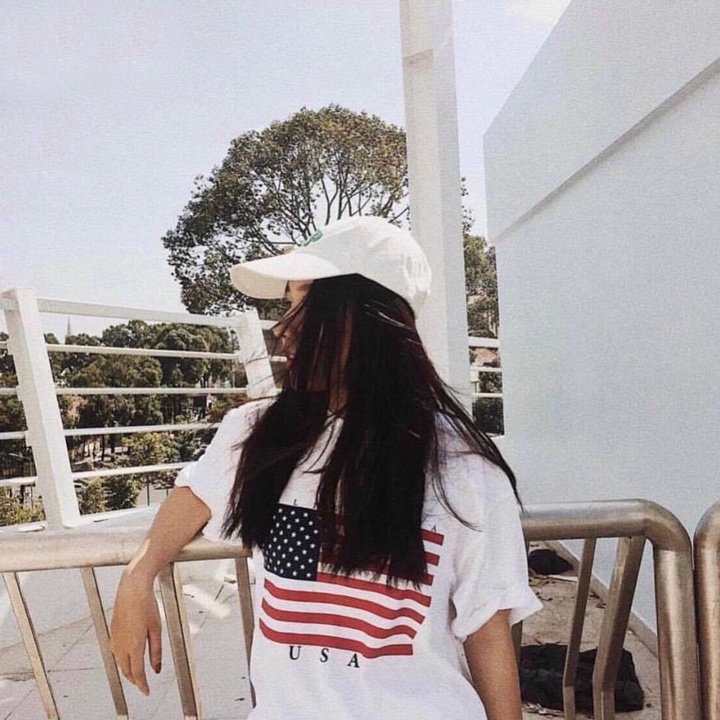 Áo Thun Nữ Màu Trắng In Hình Cờ Mỹ USA Local Brand DLX Form Basic Áo Phông Nữ Đẹp Thun 35% Cotton