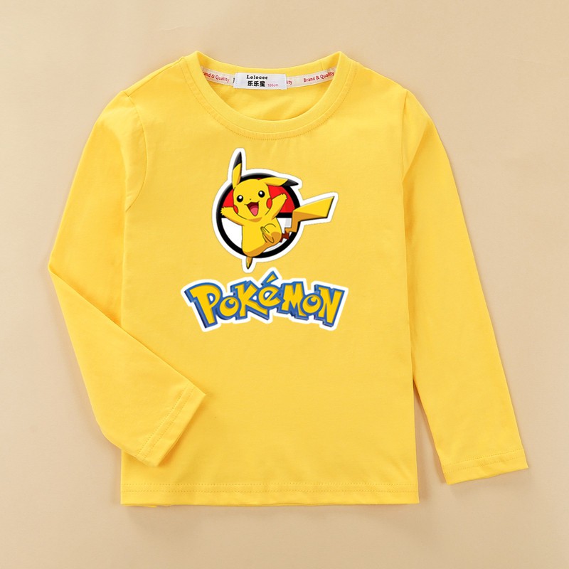 Áo thun tay dài in hình Pikachu Pokemon 2022 thời trang mùa thu cho bé trai