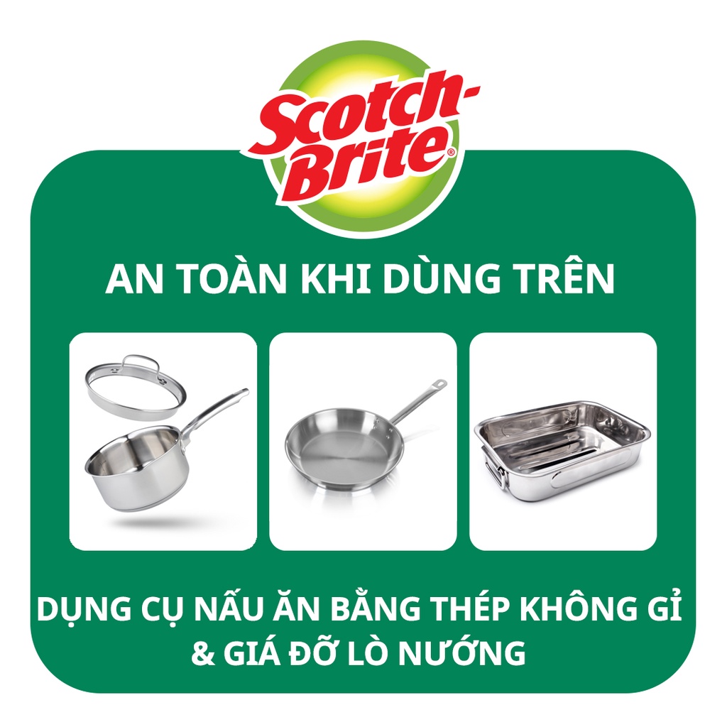 Cước rửa chén siêu sạch có mút Scotch Brite 3M 115x70mm hình sóng kháng khuẩn, lấy sạch vết bẩn [Gói 1/3 miếng]