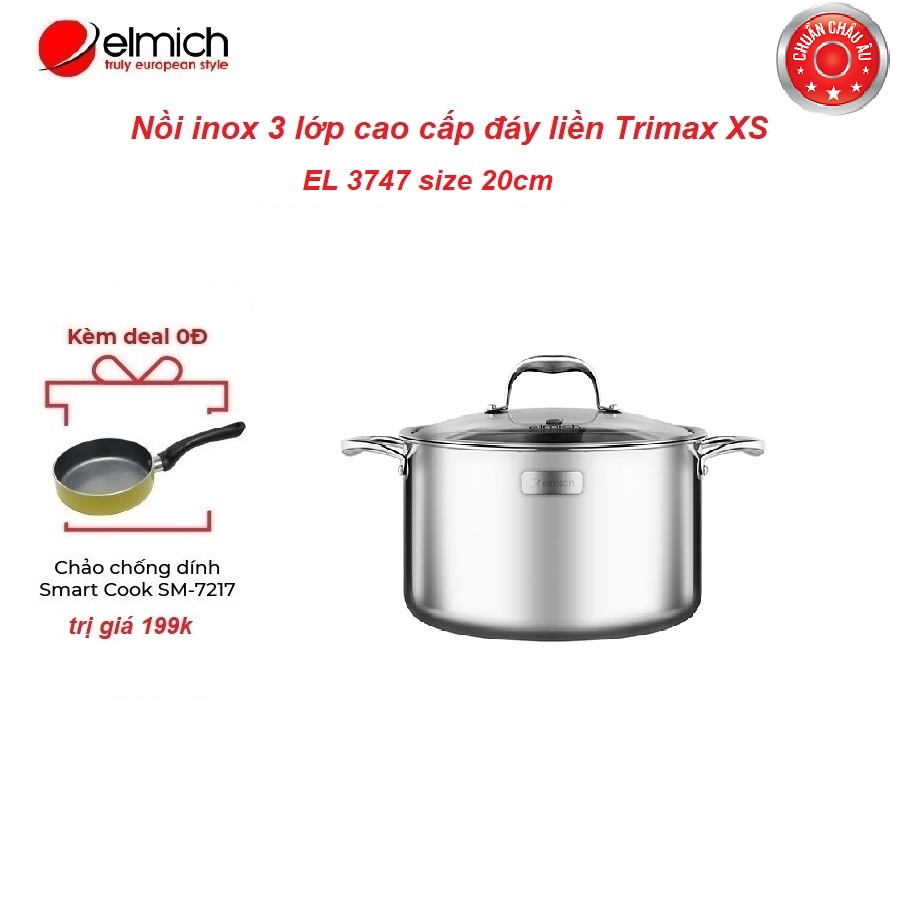 Nồi Inox 3 lớp cao cấp đáy liền Tri-max XS EL-3747 size 20cm