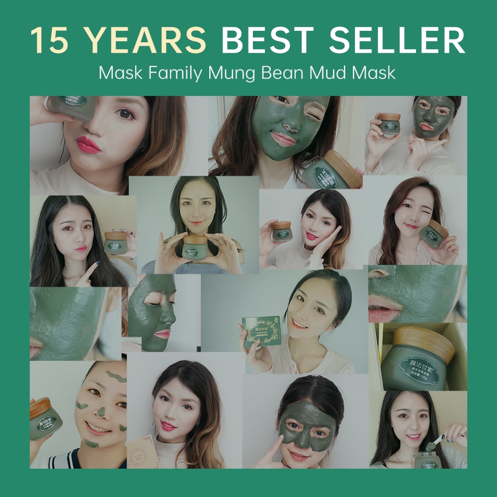 MASK FAMILY Mặt nạ đất sét dạng bùn đậu xanh làm trắng da sạch lỗ chân lông loại bỏ mụn đầu đen chăm sóc da mặt 130g