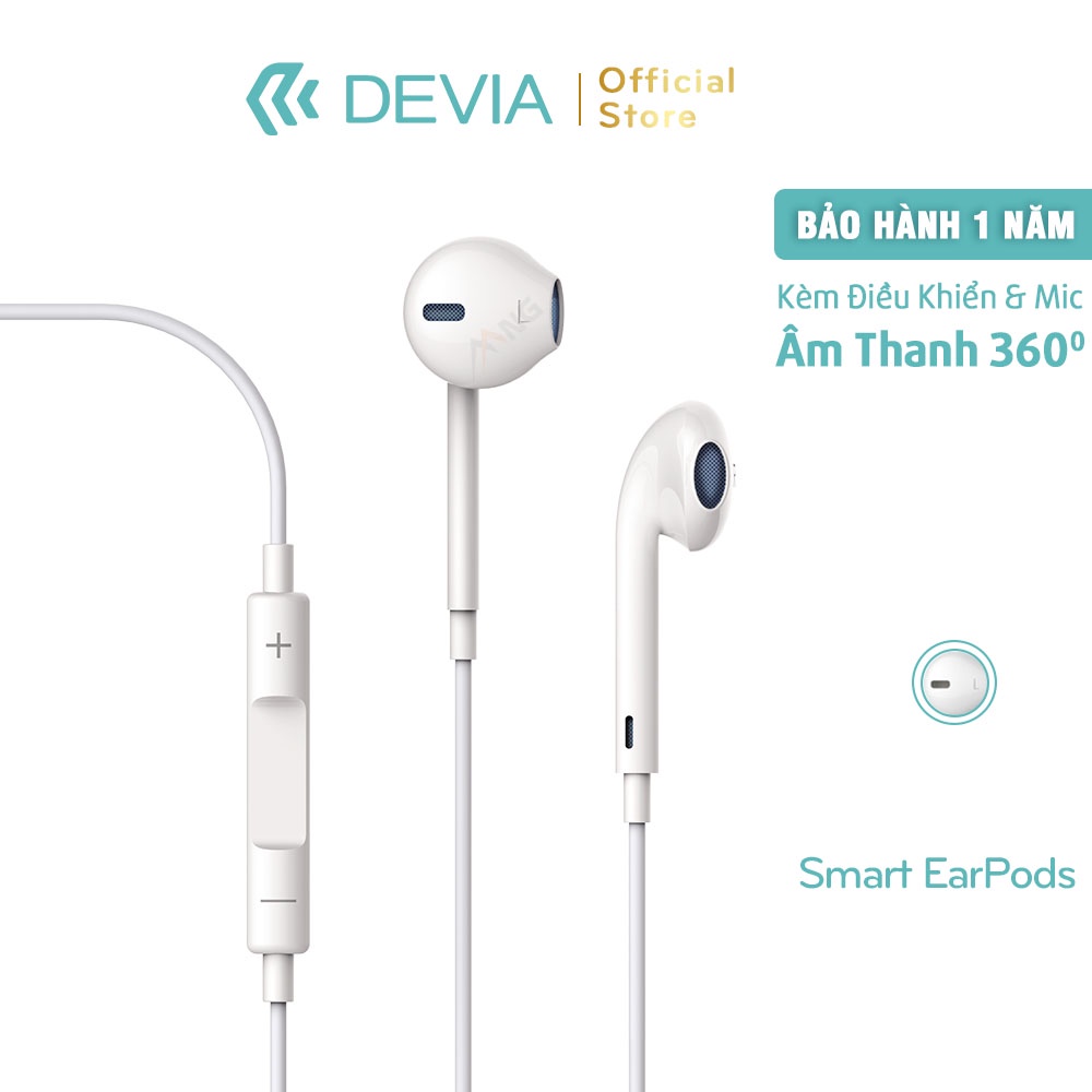 Tai Nghe Có Dây có mic nhét tai DEVIA smart earpods chân cắm 3,5 chơi game nghe nhạc hàng chính hãng bảo hành 1 năm