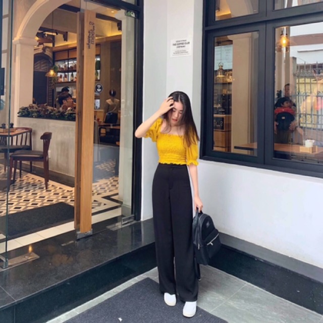 Sét áo nhún tay búp quần ống rộng | BigBuy360 - bigbuy360.vn