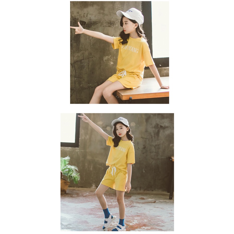 Set Áo Thun cotton Ngắn Tay Và Quần short Thời Trang Hàn Quốc Cho Bé Gái