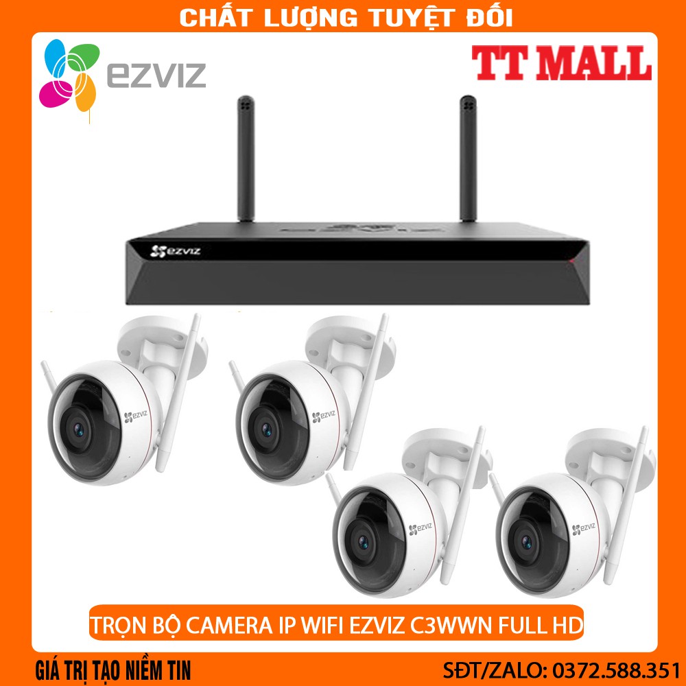 [Mã ELHAMS5 giảm 6% đơn 300K] Bộ Kit Camera IP EZVIZ CS-C3WN 2MP 4 Camera, đầu ghi CS-X5S-4W 4 kênh - Kèm HDD