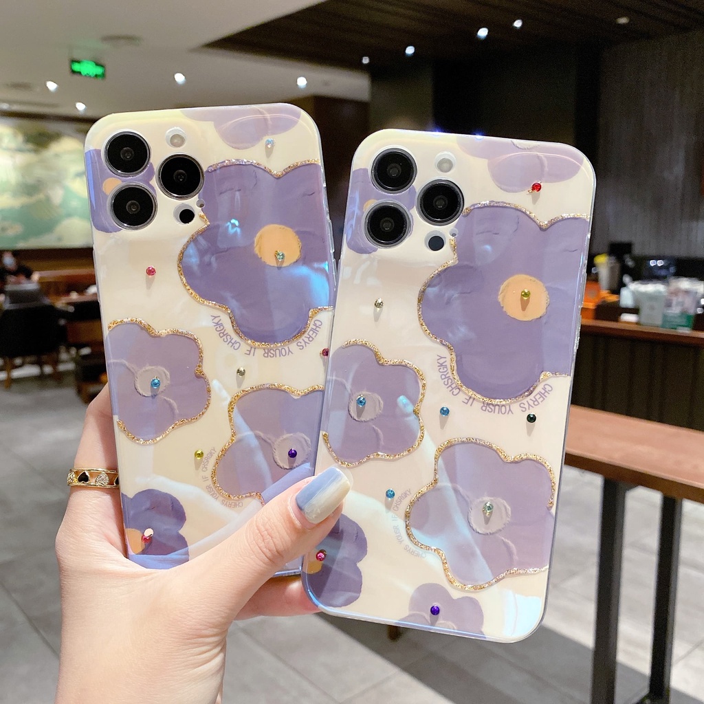 Ốp Điện Thoại Chống Sốc Họa Tiết Hoa Oải Hương Cho iPhone 14 / 13 / 12 / 11 / XS / 8P / 7