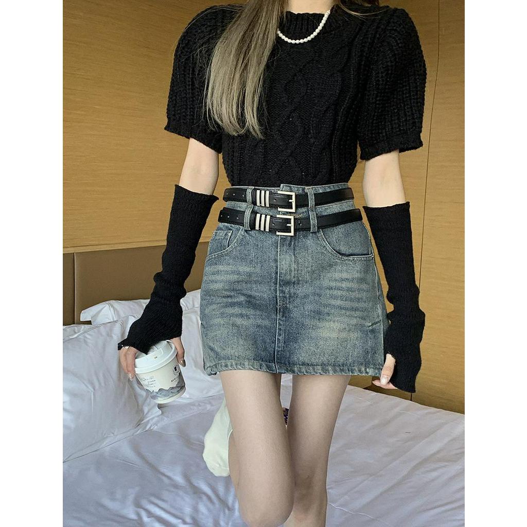 60944 Miễn Phí 2 Thắt Lưng Váy Denim Cạp Cao Hakama