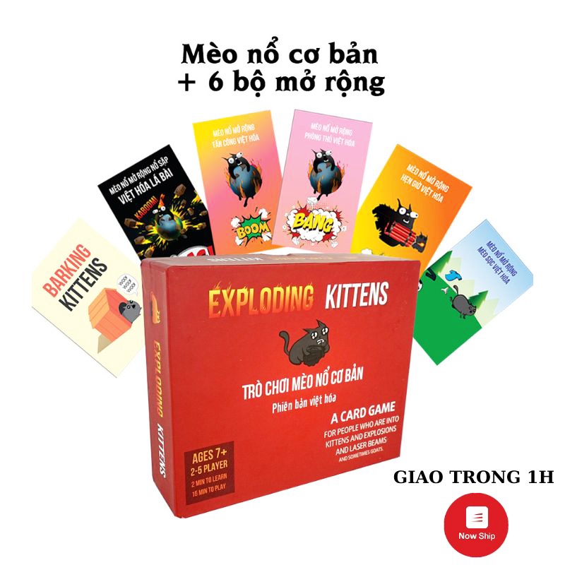 Combo Board Game Mèo Nổ Exploding Kittens cơ bản và 6 bản mở rộng việt hóa
