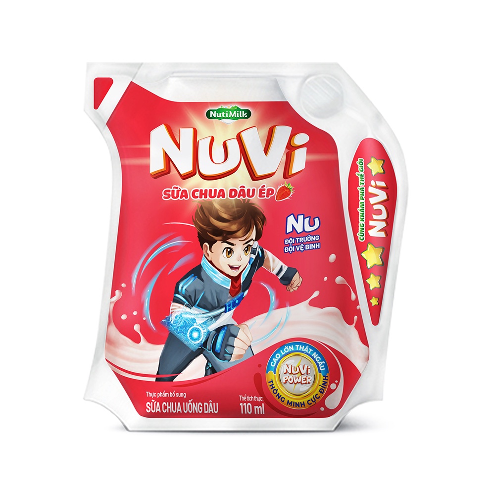 Thùng 24 túi NuVi Sữa chua uống Dâu túi NuVi Power 110ml/túi