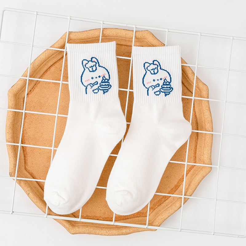 Vớ Thể Thao Chất Liệu Cotton Họa Tiết Hoạt Hình Phong Cách Hàn Quốc Cho Nữ