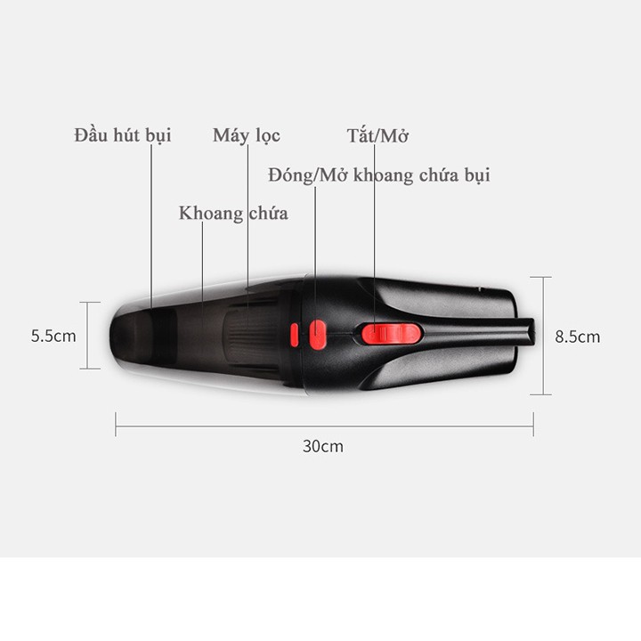 Máy hút bụi mini không dây cho ô tô (xe hơi). Máy hút bụi cầm tay cho văn phòng gia đình có thể hút giường chiếu đệm