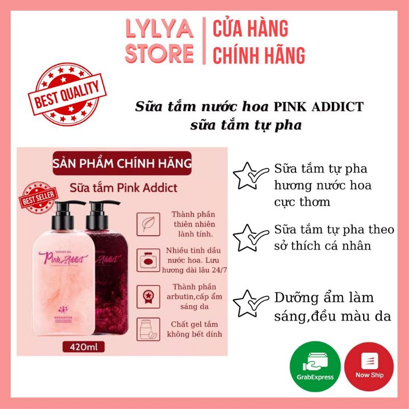 Sữa tắm nước hoa 𝐏𝐈𝐍𝐊 𝐀𝐃𝐃𝐈𝐂𝐓 sữa tắm tự pha DIY Perfume Shower Gel Lyly Store 400ml