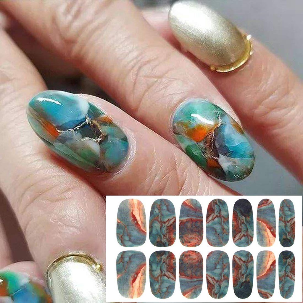 Bộ 12 Tấm Sticker Dán Móng Tay Chống Nước Họa Tiết Cẩm Thạch Thời Trang