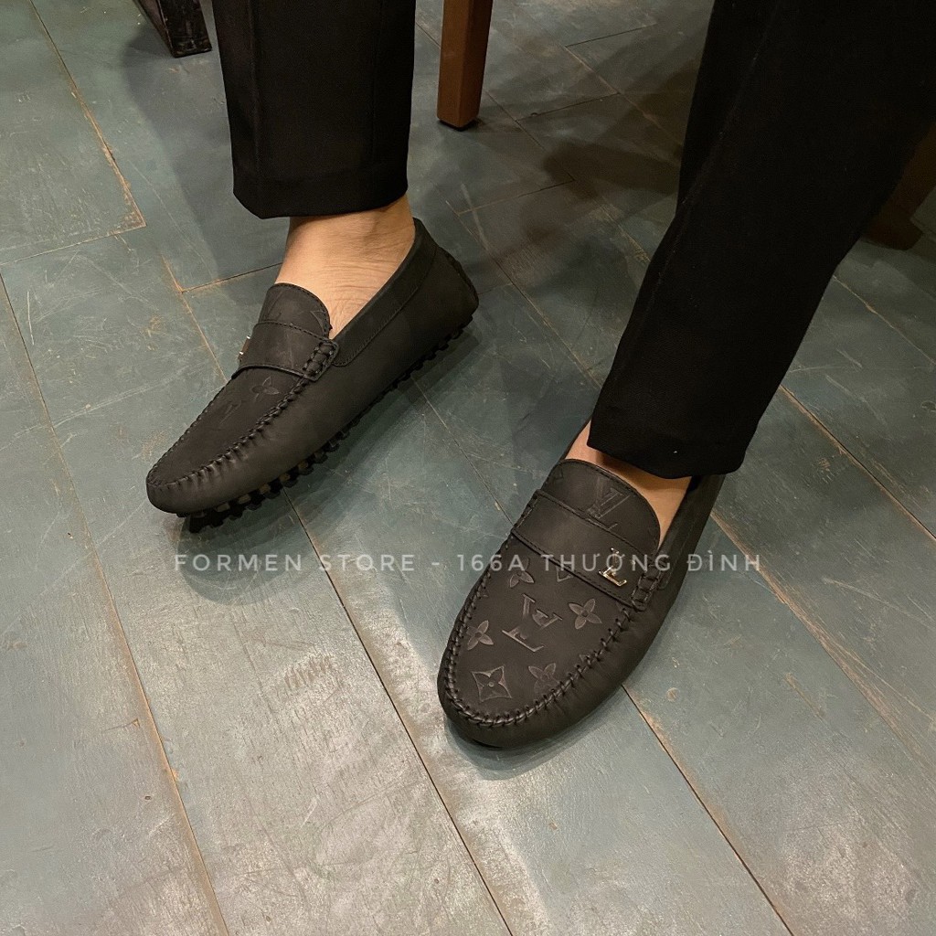 Giày lười LV cao cấp da lộn màu đen mẫu mới nhất siêu HOT