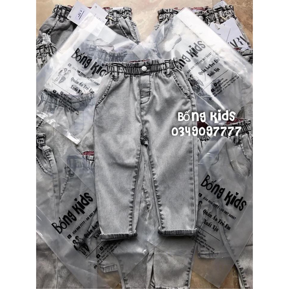 Quần Jean Jogger Bé Gái Cạp Co Dãn Ghi Bạc